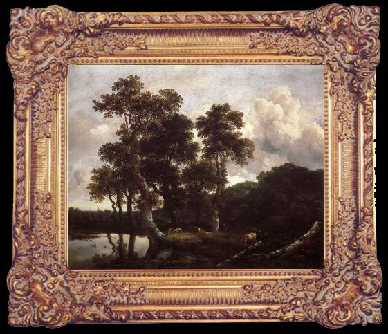 framed  Jacob van Ruisdael Grove of Large Oak trees at the Edge of a pond, Ta024